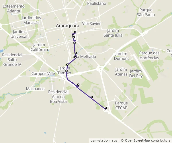 Mapa do itinerário da linha