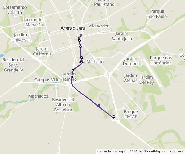 Mapa do itinerário da linha