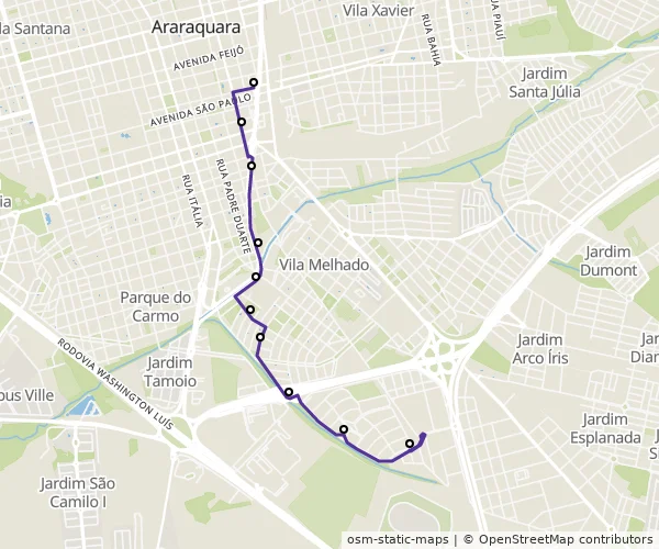 Mapa do itinerário da linha