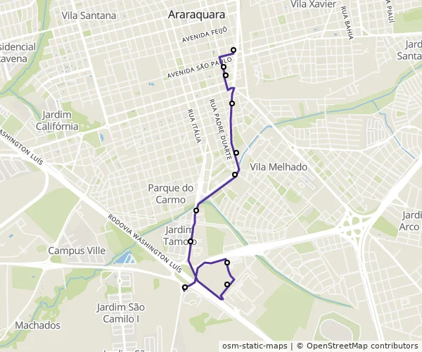 Mapa do itinerário da linha