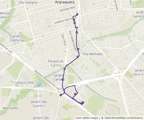 Mapa do itinerário da linha