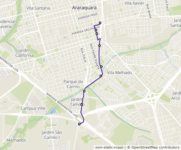 Mapa do itinerário da linha
