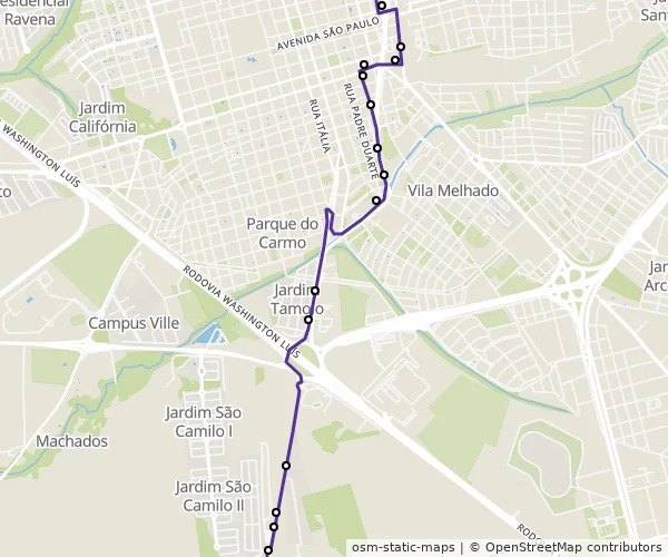Mapa do itinerário da linha