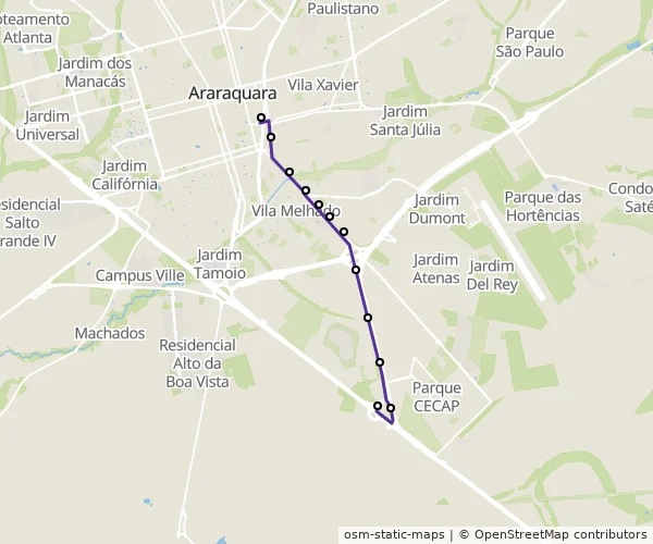 Mapa do itinerário da linha