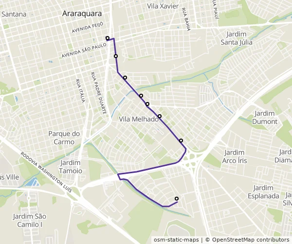 Mapa do itinerário da linha