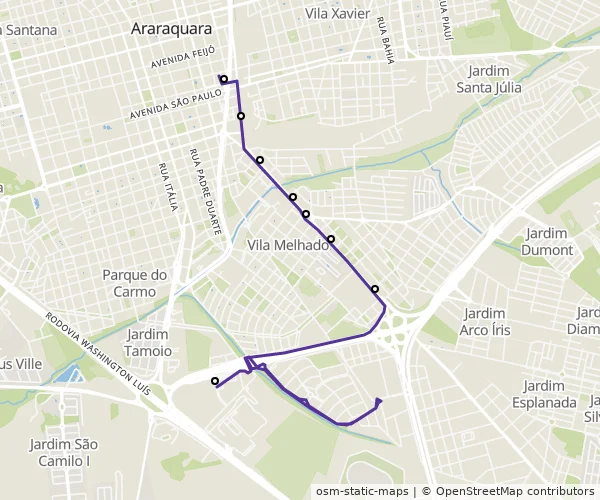 Mapa do itinerário da linha