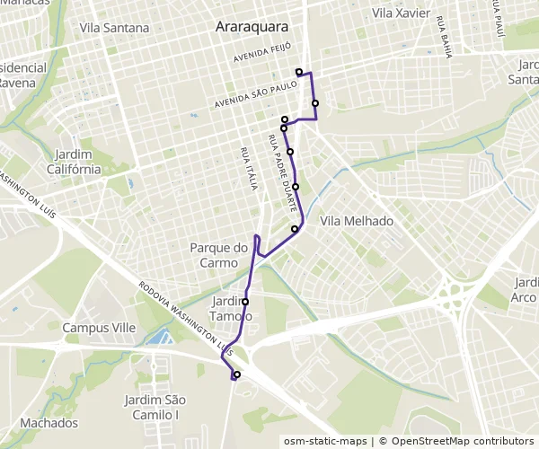 Mapa do itinerário da linha