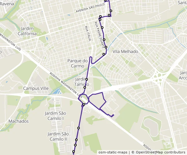 Mapa do itinerário da linha