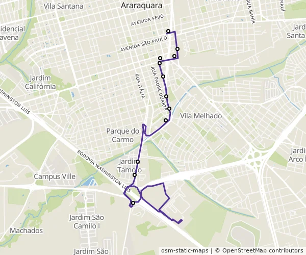 Mapa do itinerário da linha