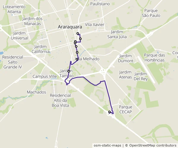 Mapa do itinerário da linha