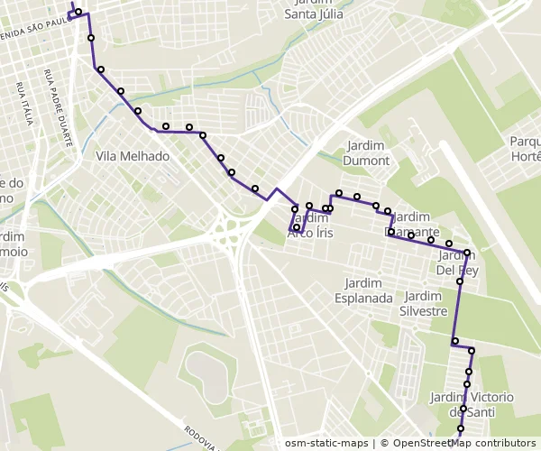 Mapa do itinerário da linha