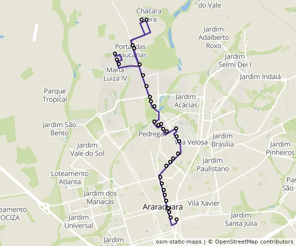 Mapa do itinerário da linha