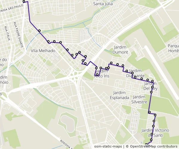 Mapa do itinerário da linha