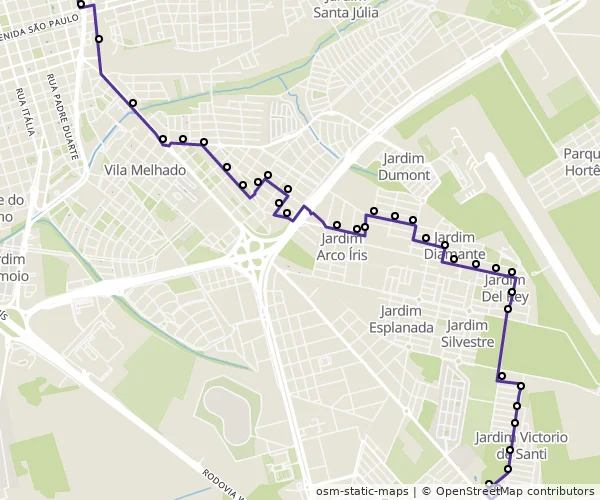 Mapa do itinerário da linha