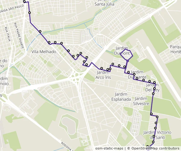 Mapa do itinerário da linha
