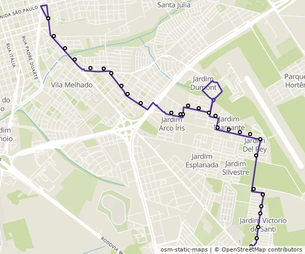Mapa do itinerário da linha