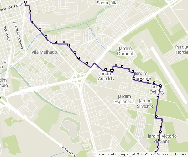 Mapa do itinerário da linha