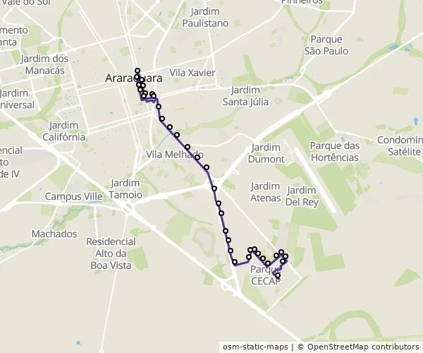 Mapa do itinerário da linha