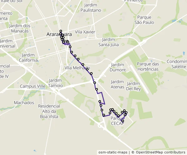 Mapa do itinerário da linha