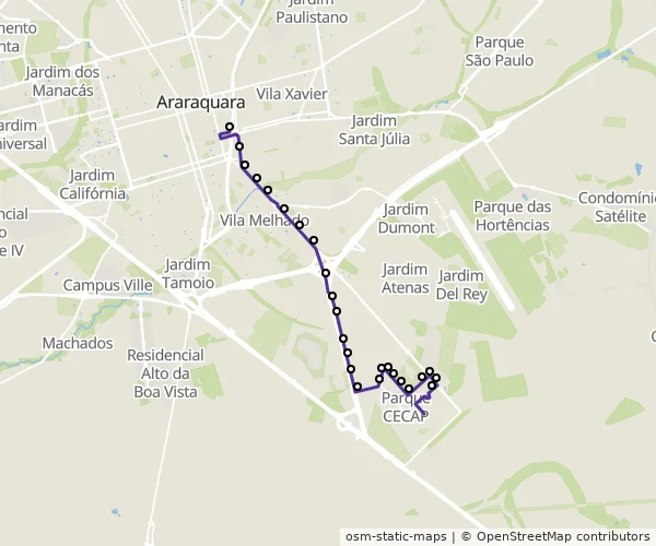 Mapa do itinerário da linha