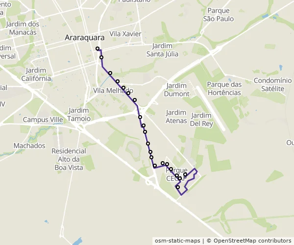 Mapa do itinerário da linha
