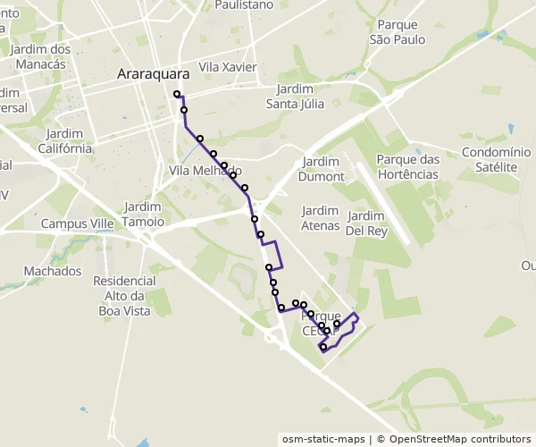 Mapa do itinerário da linha