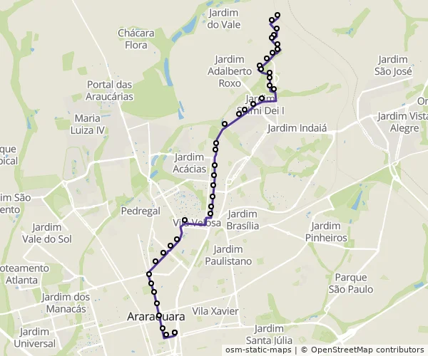 Mapa do itinerário da linha