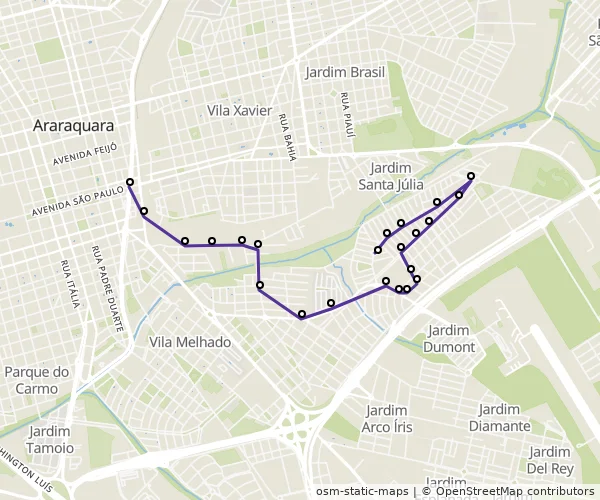 Mapa do itinerário da linha