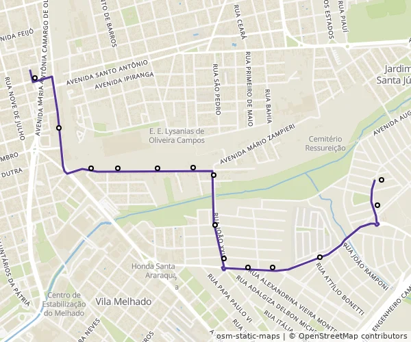 Mapa do itinerário da linha