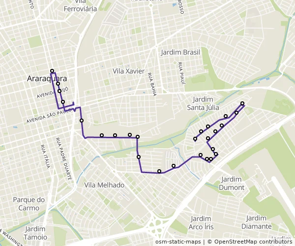Mapa do itinerário da linha