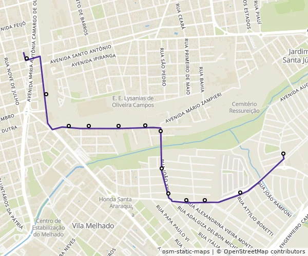 Mapa do itinerário da linha