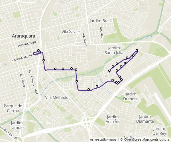 Mapa do itinerário da linha