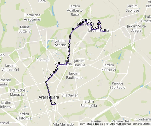Mapa do itinerário da linha