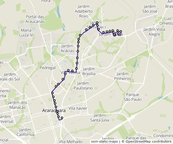 Mapa do itinerário da linha
