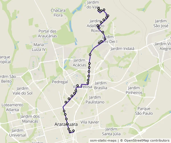 Mapa do itinerário da linha