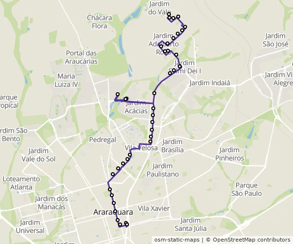 Mapa do itinerário da linha