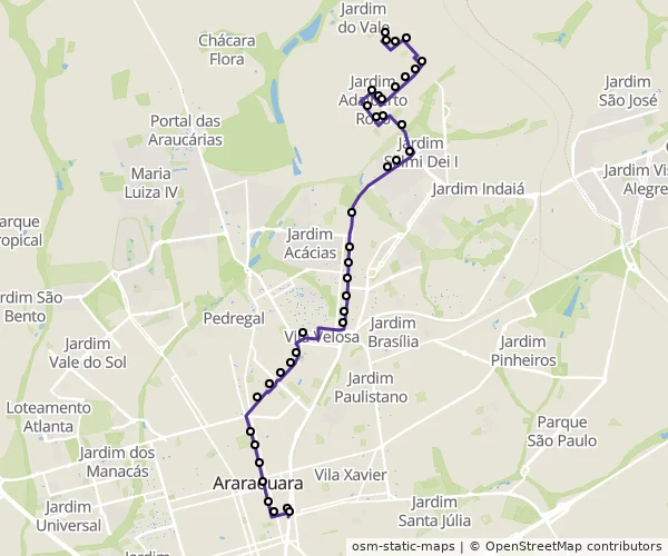 Mapa do itinerário da linha