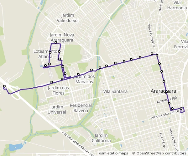 Mapa do itinerário da linha