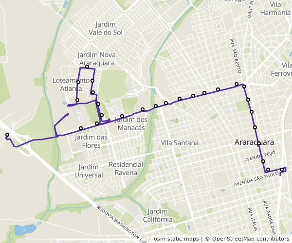 Mapa do itinerário da linha