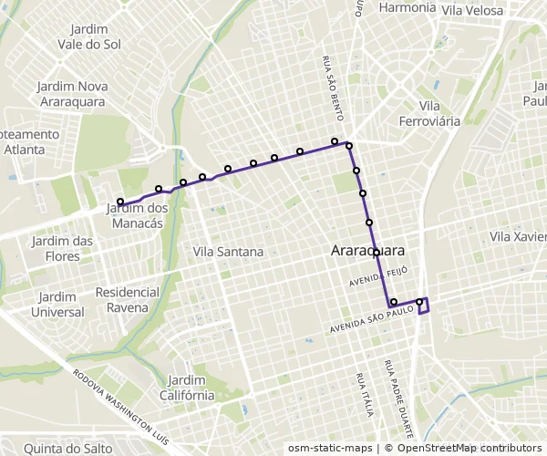 Mapa do itinerário da linha