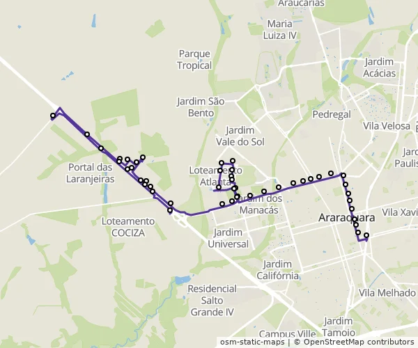 Mapa do itinerário da linha