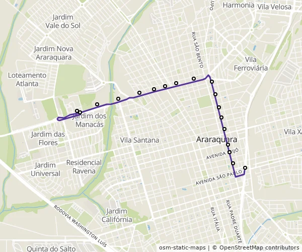Mapa do itinerário da linha