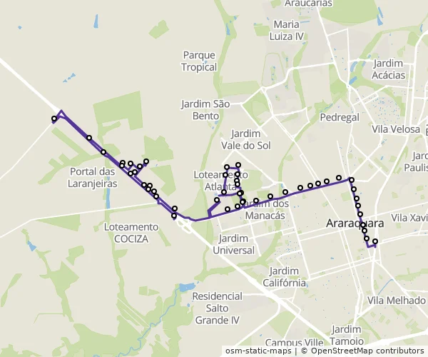 Mapa do itinerário da linha