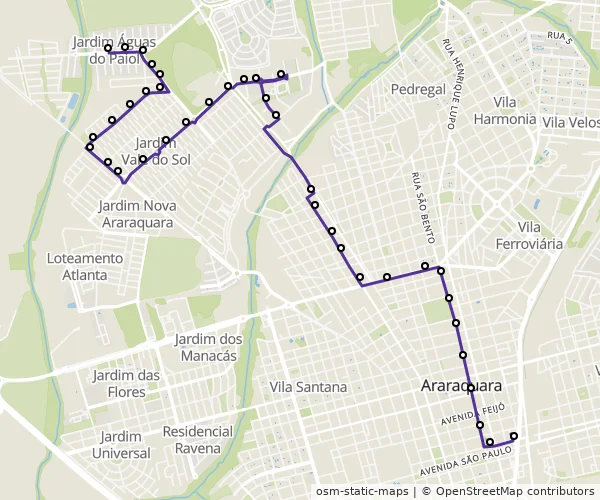 Mapa do itinerário da linha