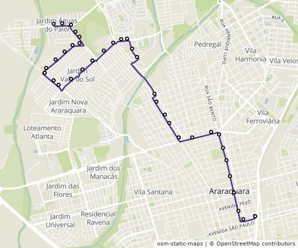 Mapa do itinerário da linha