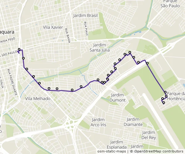 Mapa do itinerário da linha