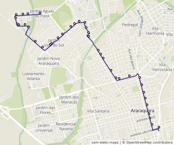 Mapa do itinerário da linha