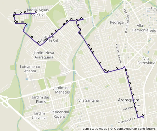 Mapa do itinerário da linha