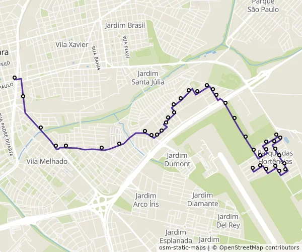 Mapa do itinerário da linha