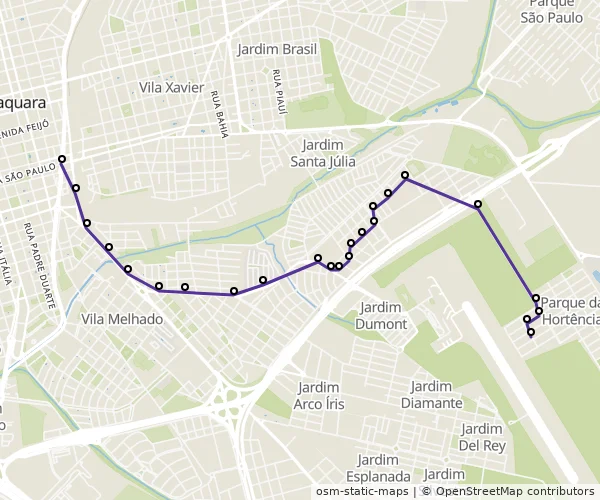 Mapa do itinerário da linha